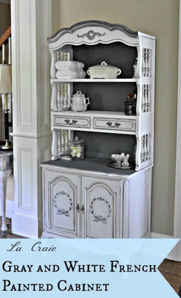 Gray And White French Painted Cabinet, simple enough for a first try and a fun update worth trying at least once