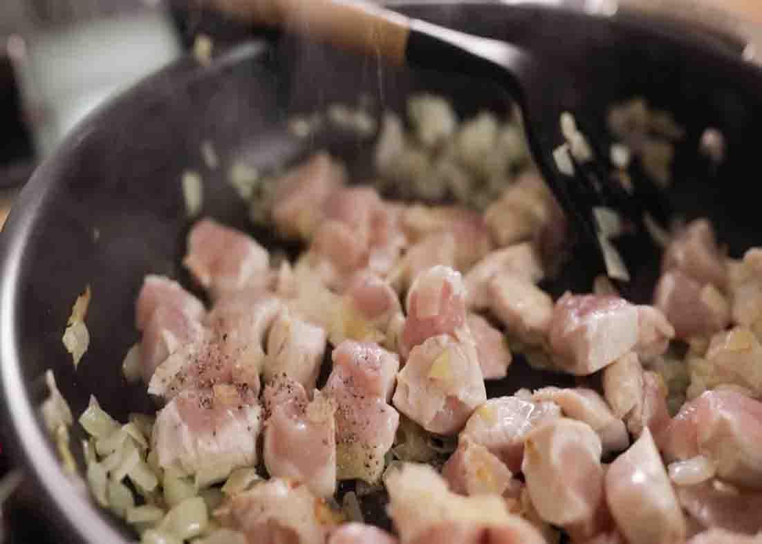 Cooking the chopped chicken breasts