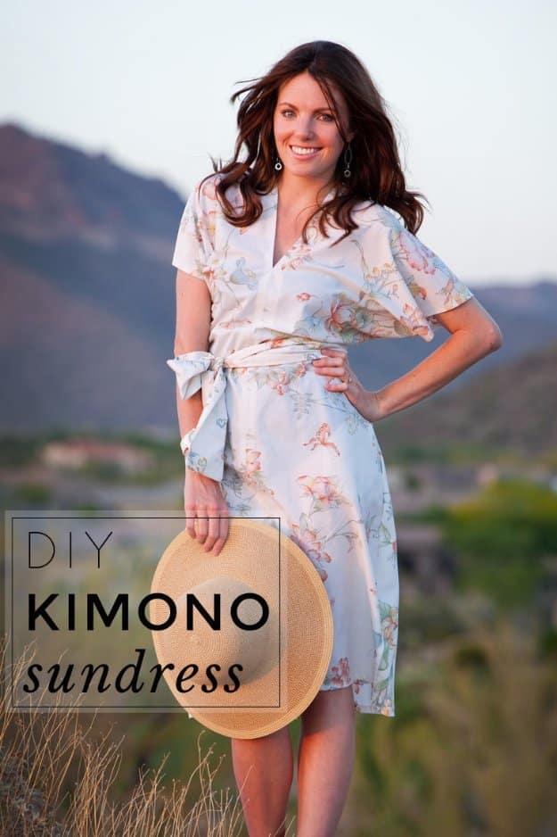 DIY Kimono Sundress, a creative way to use up fabric scraps and a stylish handmade addition to any wardrobe