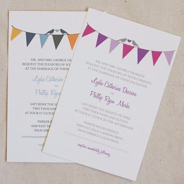 DIY Wedding Invitiations - Bunting Wedding Invitation - Templates, Free Printables and Wording | Tutorials for Unique, Rustic, Elegant and Vintage Homemade Invites #weddinginvitati