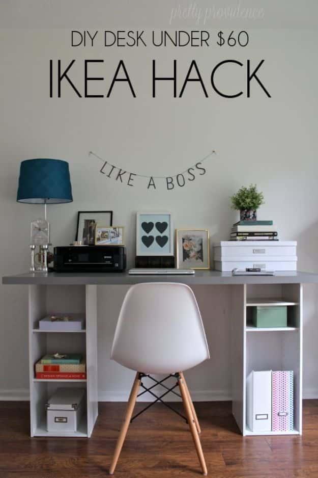 IKEA Hacks For The Bedroom - IKEA Hack DIY Desk Under $60 - Best IKEA Furniture Hack Ideas for Bed, Storage, Nightstand, Closet System and Storage, Dresser, Vanity, Wall Art and Ki