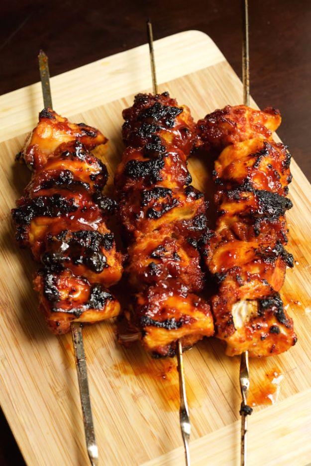 Best Barbecue Recipes - Bourbon Bacon BBQ Chicken Kebabs - Easy BBQ Recipe Ideas for Lunch, Dinner and Quick Party Appetizers - Grilled and Smoked Foods, Chicken, Beef and Meat, Fi