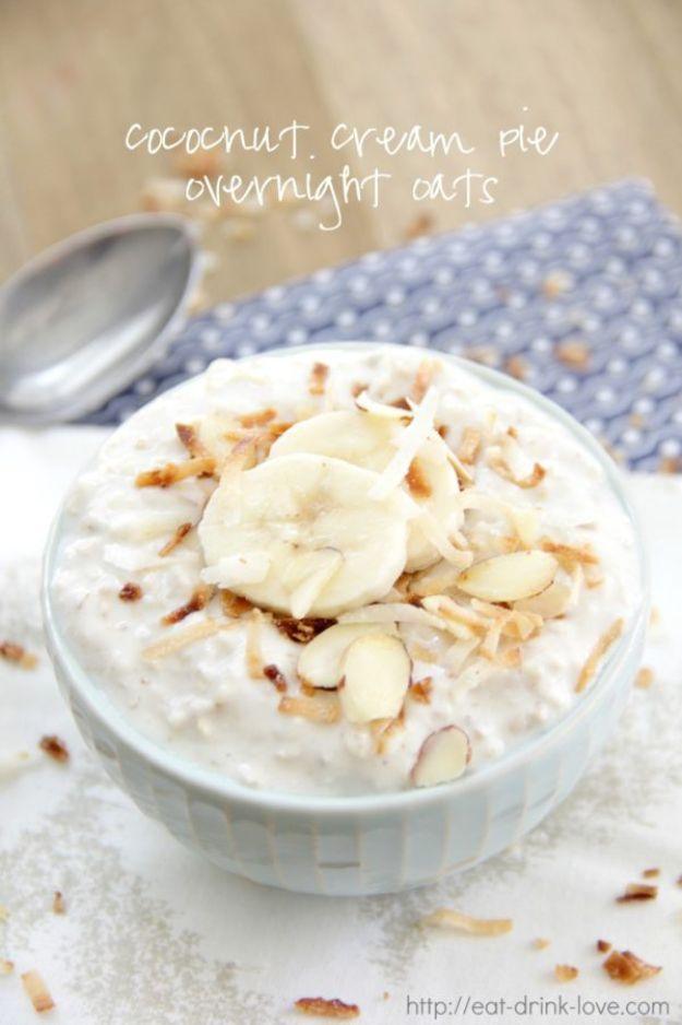 Overnight Oats Recipes - Coconut Cream Pie Overnight Oats - Easy Breakfast Recipe Idea - Healthy Fruit to Add Blueberry, Banana, Strawberry and Pineapple, Apple Cinnamon - Brunch I