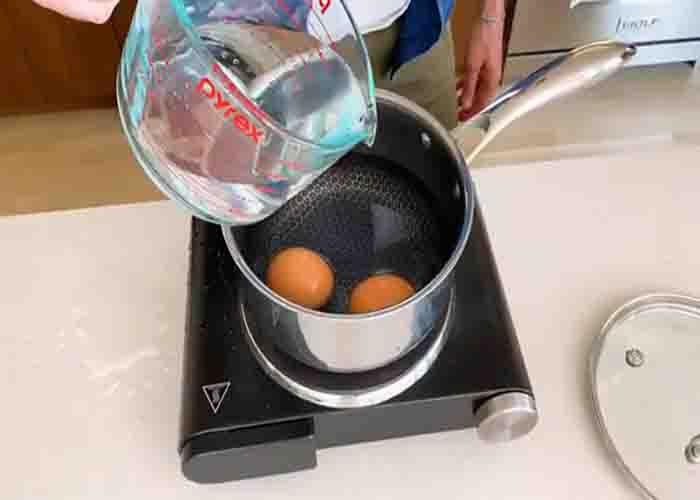 Boiling the eggs for the avocado egg salad