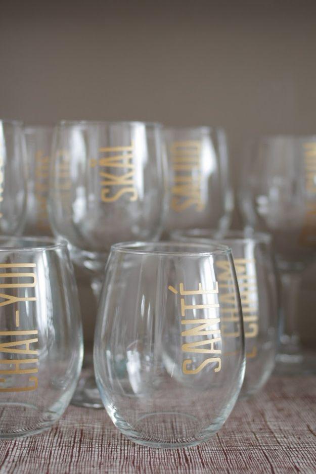 Languages of Cheers Glasses, quick enough to finish before nap time and a sweet way to personalize a plain space