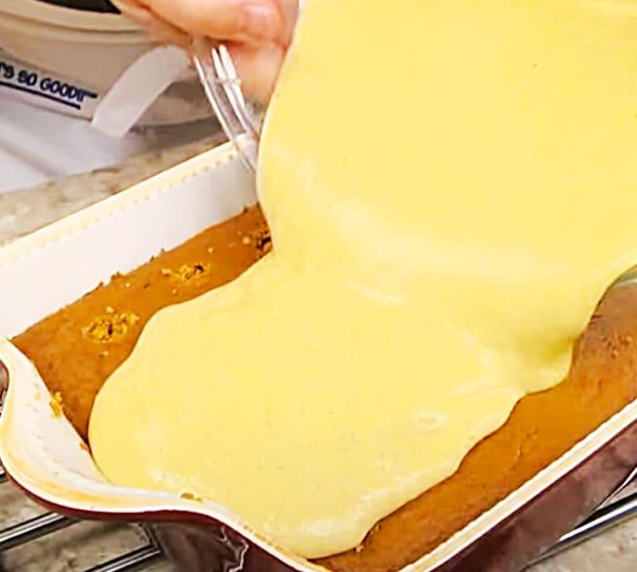 Vanilla Pudding Poke Cake - Thanksgiving Poke Cake - Halloween Pumpkin Poke Cake