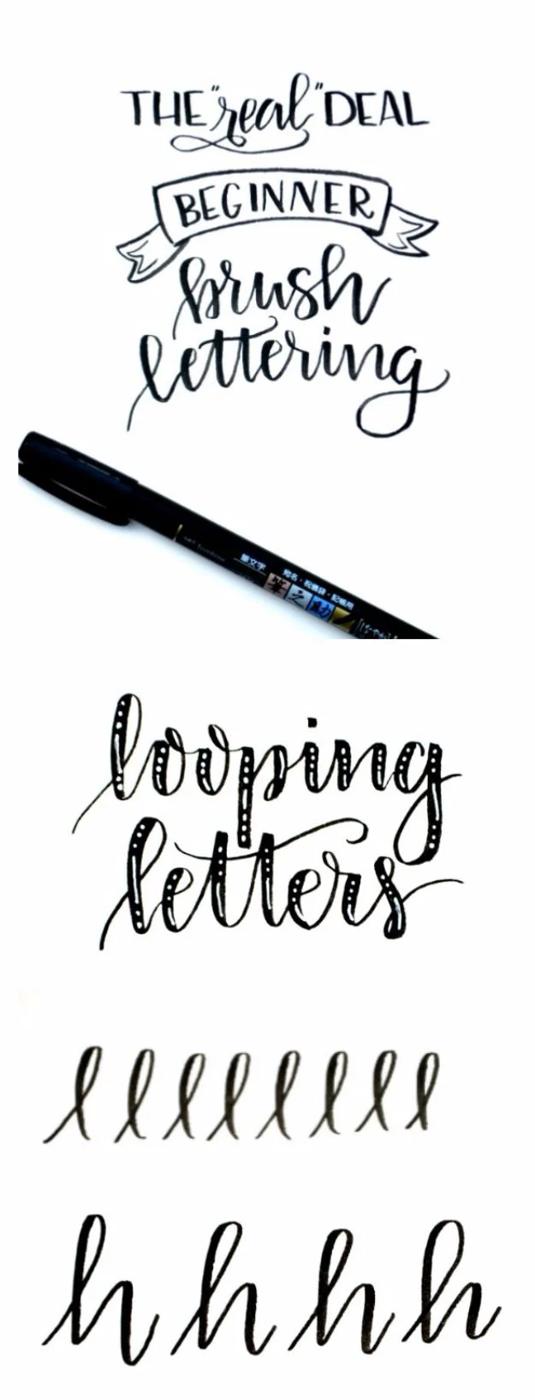 Brush Lettering Tutorials - Looping Letters - Simple and Fun Calligraphy Tutorial Videos - How To Paint the Alphabet in Calligraphy Handwriting with Pens, Watercolors, Adobe Illust