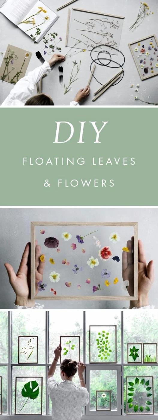 Floating leaves and flowers sealed in resin or glass for a pressed nature inspired desk decor gift for the whole family