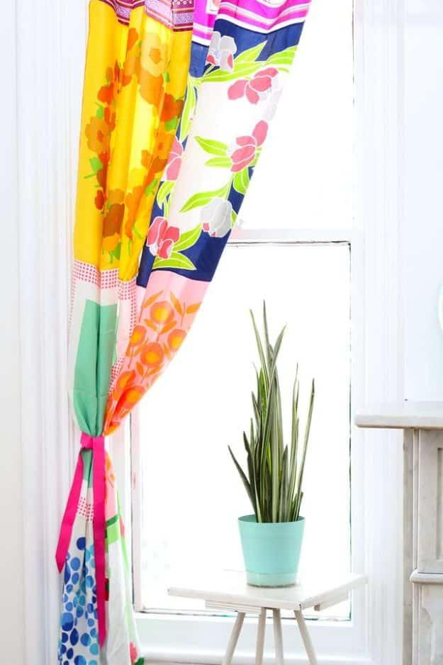 DIY Sewing Projects for the Home - Curtains From Vintage Scarves - Easy DIY Christmas Gifts and Ideas for Making Kitchen, Bedroom and Bathroom Decor - Free Step by Step Tutorial to