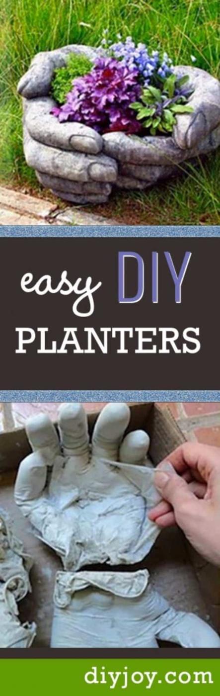 DIY Concrete Hand Planters, an easy project that holds up outdoors year after year and an easy weekend project for the yard