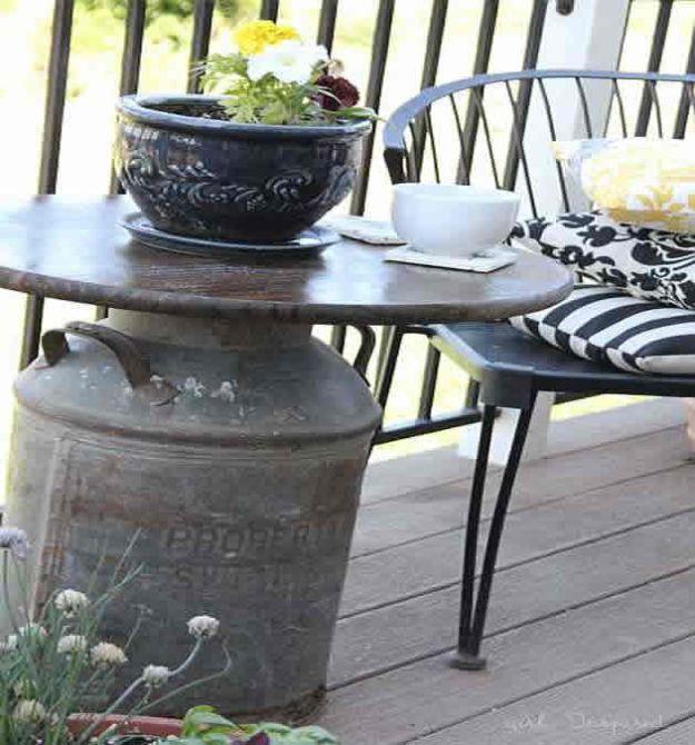 DIY Patio Furniture Ideas - Antique Milk Can Side Table - Cheap Do It Yourself Porch and Easy Backyard Furniture, Rocking Chairs, Swings, Benches, Stools and Seating Tutorials - Di