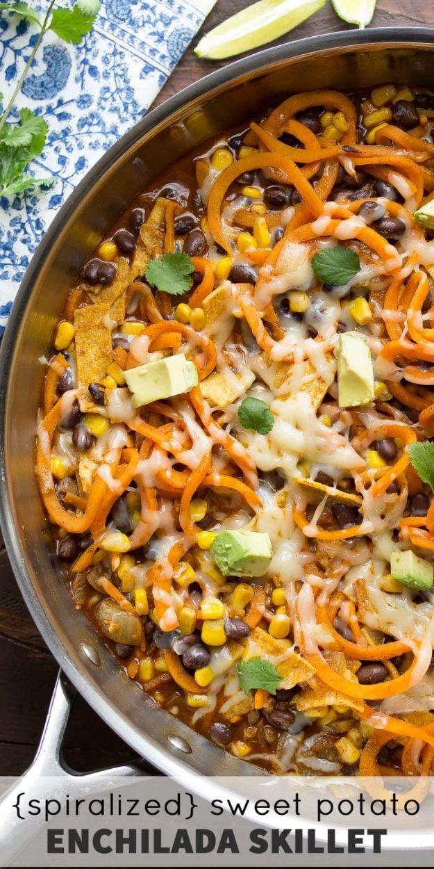 Veggie Noodle Recipes - Spiralized Sweet Potato Enchilada Skillet - How to Cook With Veggie Noodles - Healthy Pasta Recipe Ideas - How to Make Veggie Noodles With Carrots and Zucch