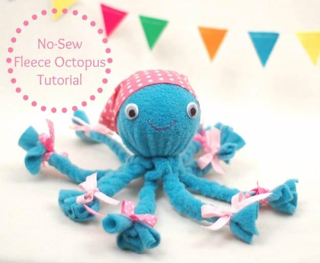 No-Sew Fleece Octopus Tutorial, an easy project to make as a gift and better than a store bought version