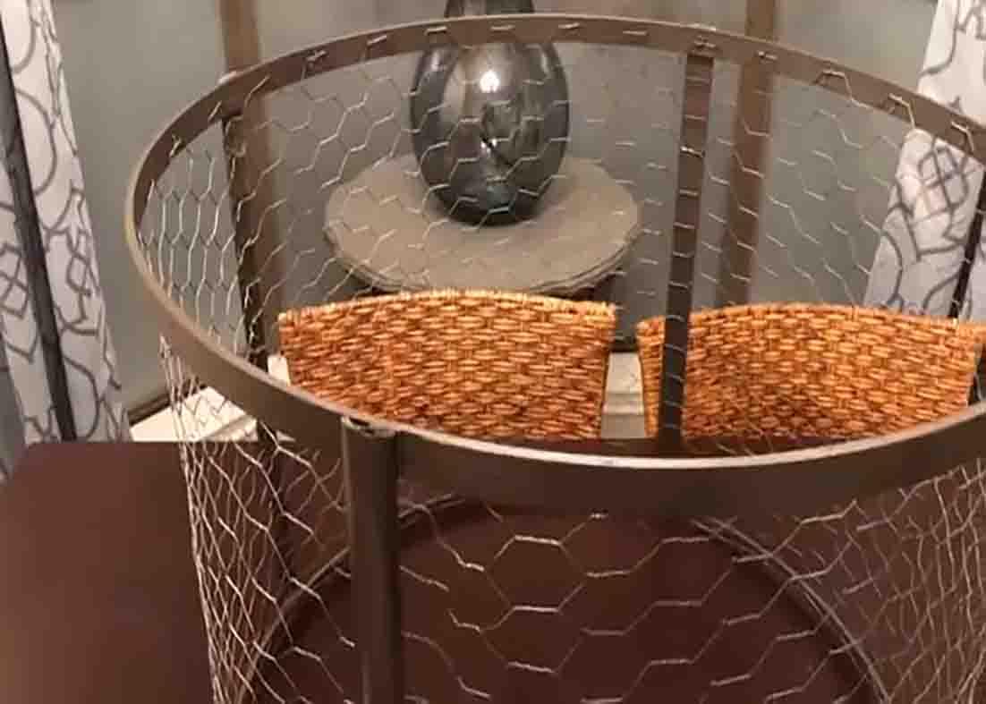 Assembling the chandelier cage using chicken wire