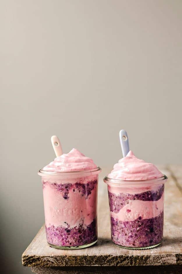 Overnight Oats Recipes - Berry Cream Overnight Oats - Easy Breakfast Recipe Idea - Healthy Fruit to Add Blueberry, Banana, Strawberry and Pineapple, Apple Cinnamon - Brunch Ideas a