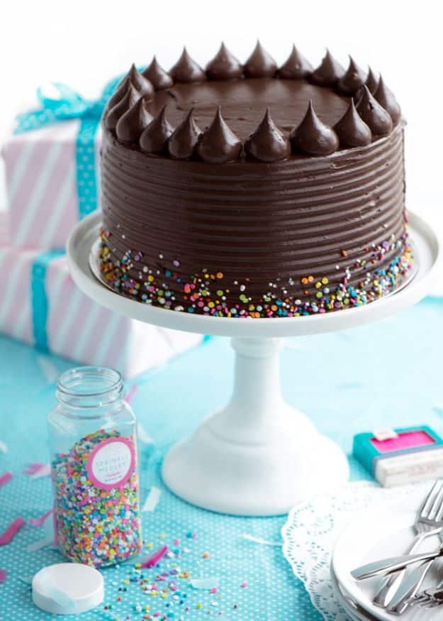 Dark and dreamy chocolate fudge layer cake with rich fudgy frosting, a birthday cake for chocolate lovers