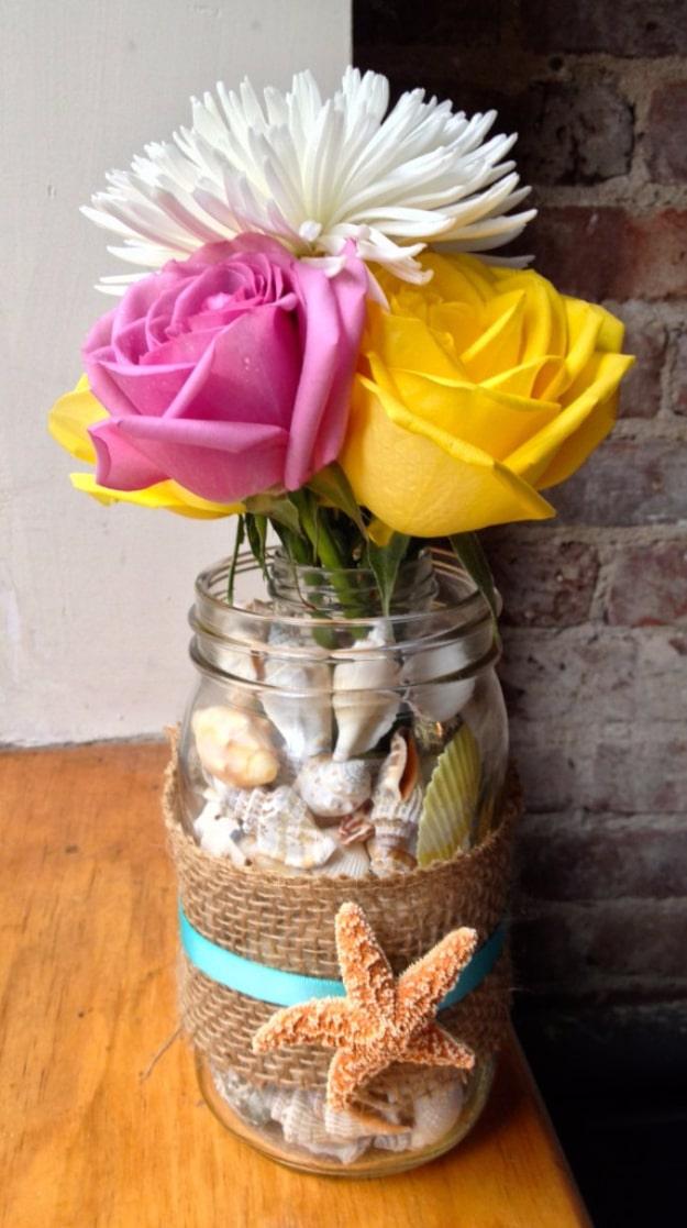 Mason Jar Shell Vase, an upcycled glass accent, low effort once the supplies are laid out and a keepsake worth handing down