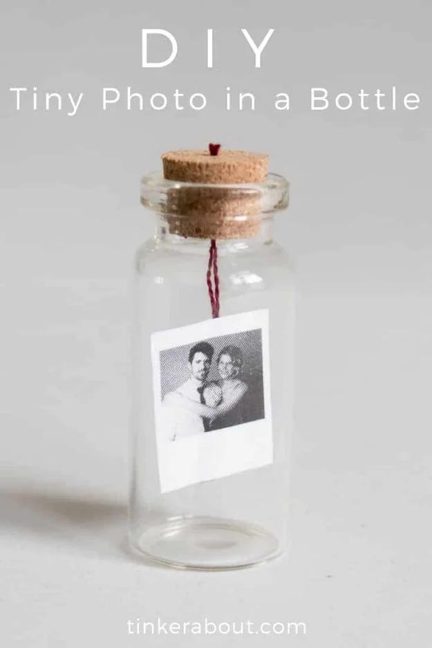 DIY Tiny Photo In A Bottle, a diy anniversary gift idea, great for a first time gift maker to attempt