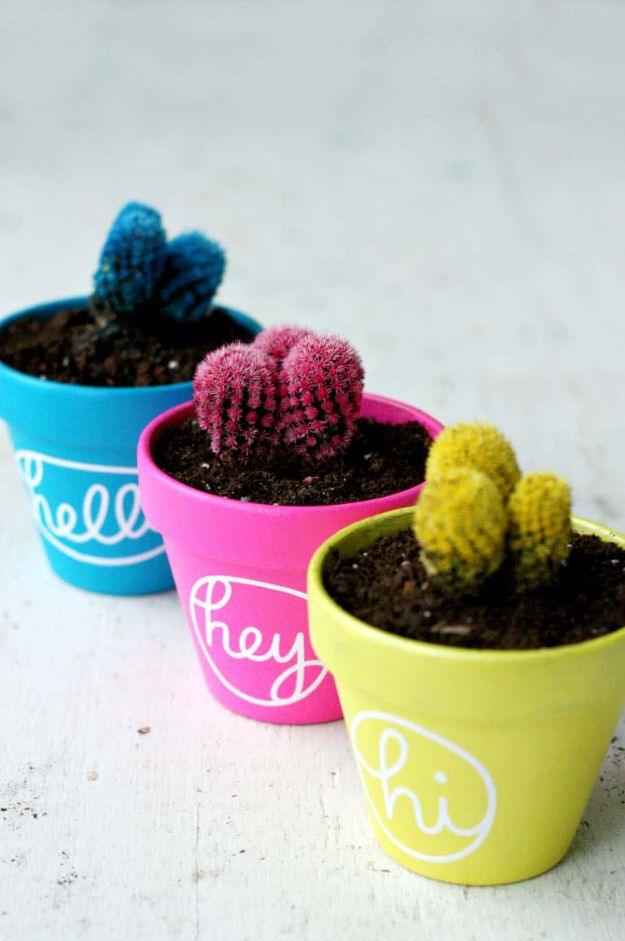 DIY Ideas for Clay Pots - Colorful Cactus Painted Pots - Cute Gardening Projects Tutorials for Decorating Pots - Pretty Rustic and Farmhouse Planters for Cheap Home Decor