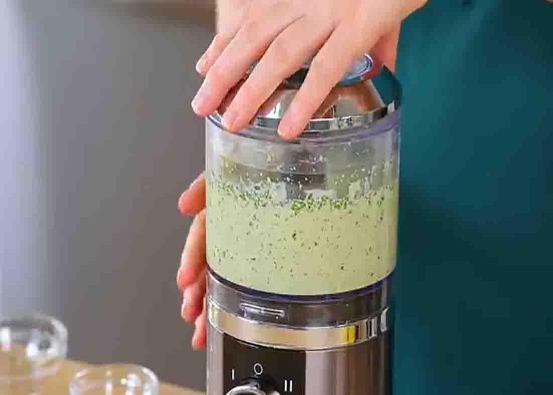 Blending the dressing ingredients for the green goddess salad