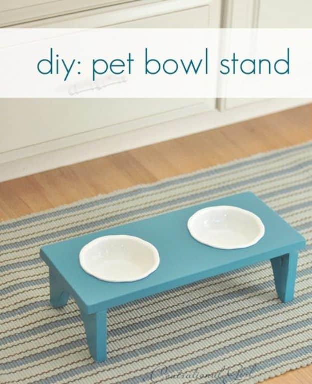 DIY Pet Bowls And Feeding Stations - DIY Pet Bowl Stand - Easy Ideas for Serving Dog and Cat Food, Ways to Raise and Store Bowls - Organize Your Dog Food and Water Bowl With These