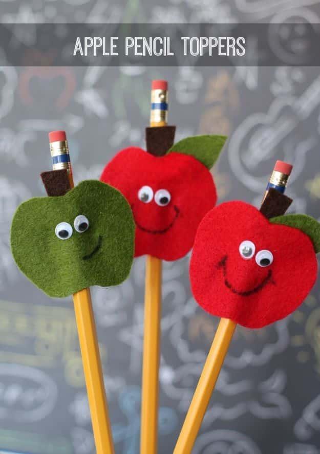 Handmade apple project with creative seasonal tutorial and kid-friendly DIY idea, featuring the finished apple pencil toppers
