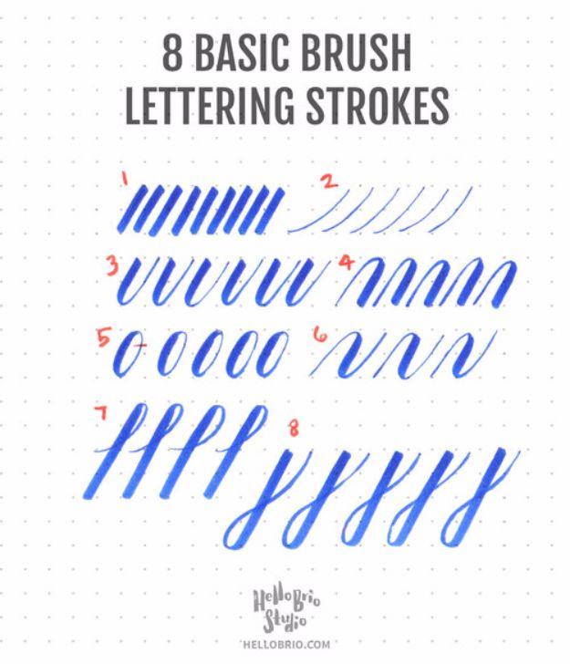 Brush Lettering Tutorials - Brush Lettering Basic Strokes - Simple and Fun Calligraphy Tutorial Videos - How To Paint the Alphabet in Calligraphy Handwriting with Pens, Watercolors