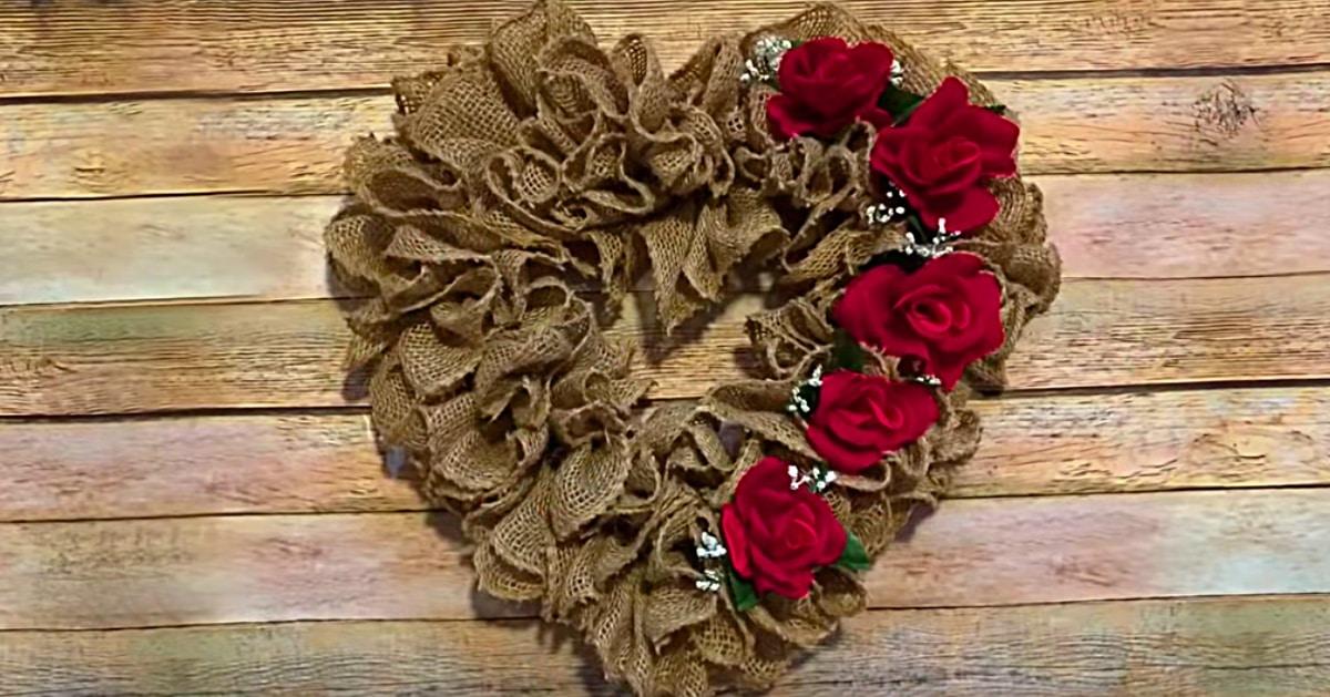 DIY Burlap Ruffled Heart Wreath