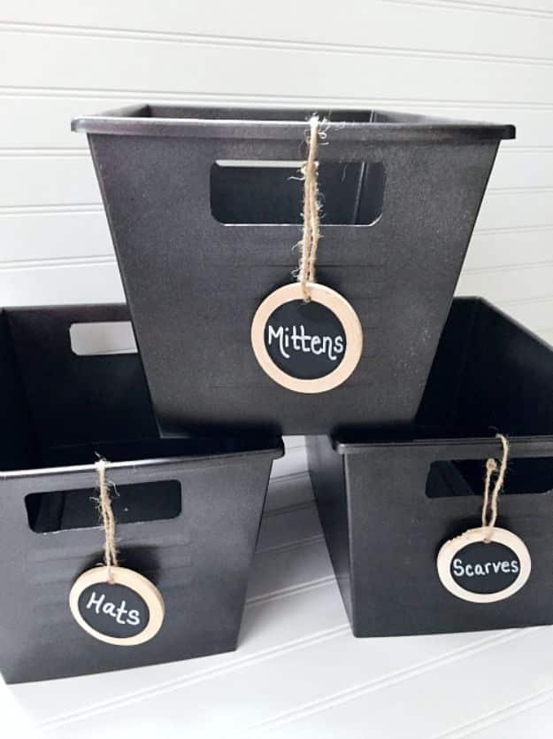 Winter Storage Bins, a creative storage idea on a tight budget and a low cost way to organize a busy household