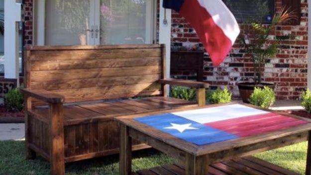 DIY Porch and Patio Ideas - DIY Pallet Bench With Storage - Decor Projects and Furniture Tutorials You Can Build for the Outdoors - Lights and Lighting, Mason Jar Crafts, Rocking C