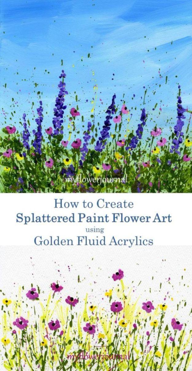 How To Paint Flowers - Splattered Paint Flower - Step by Step Tutorials for Painting Roses, Daisies, Whimsical and Abstract Floral Techniques - Easy Acrylic Flower Tutorial for Beg