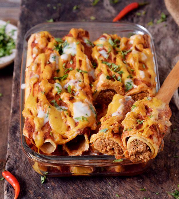 Enchiladas - Vegan Enchiladas With Lentils - Best Easy Enchilada Recipes and Enchilada Casserole With Chicken, Beef, Cheese, Shrimp, Turkey and Vegetarian - Healthy Salsa for Green