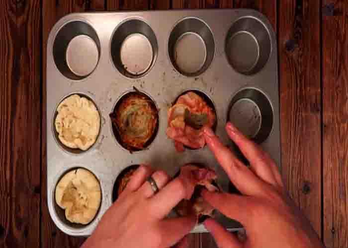 Assembling the hashbrown breakfast cups