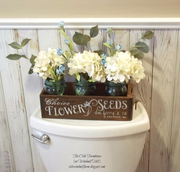 Antique Sewing Turned Seedbox Bathroom Display, a bathroom decor idea that looks far pricier than it is