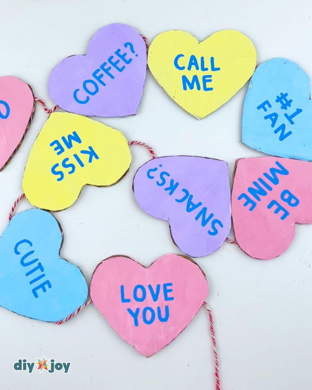 Cardboard Conversation Hearts Valentines Decor — diy conversation hearts