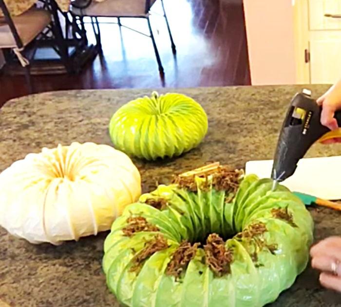 Use Dryer Duct Hose To Make A Pumpkin Topiary - DIY Fall Dryer Duct Pumpkin - Autumn Decor Ideas