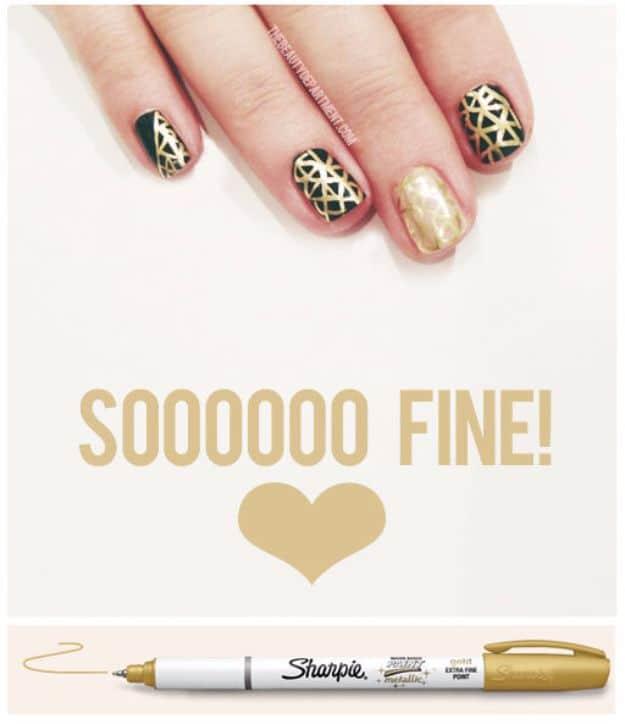 Use Water Based Metallic Sharpie, a fun nail painting idea to try at home and a creative nail design anyone can copy