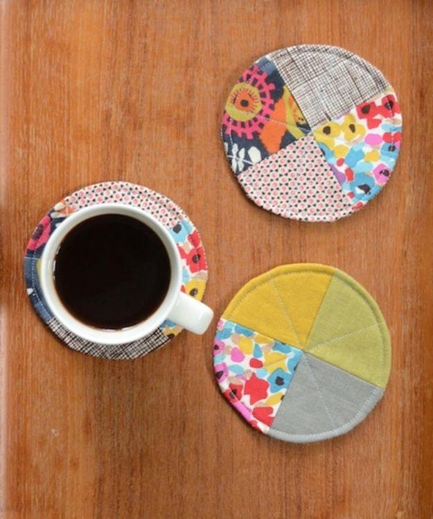 Easy Sewing Projects To Sew For Gifts - Quilted Circle Coasters - Simple Sewing Tutorials and Free Patterns for Making Christmas and Birthday Presents - Cheap Ideas to Make and Sel