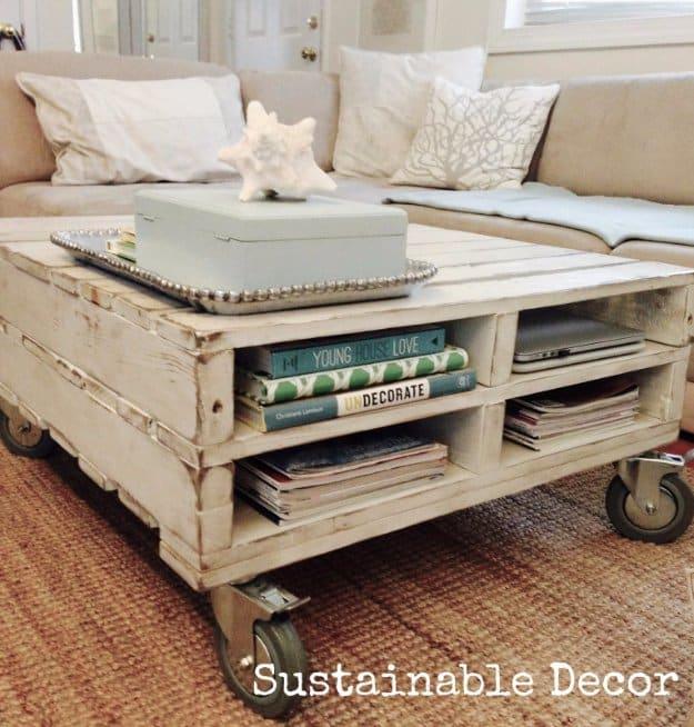 DIY Pallet Furniture Ideas - Upcycled Pallet Coffee Table - Best Do It Yourself Projects Made With Wooden Pallets - Indoor and Outdoor, Bedroom, Living Room, Patio. Coffee Table, C
