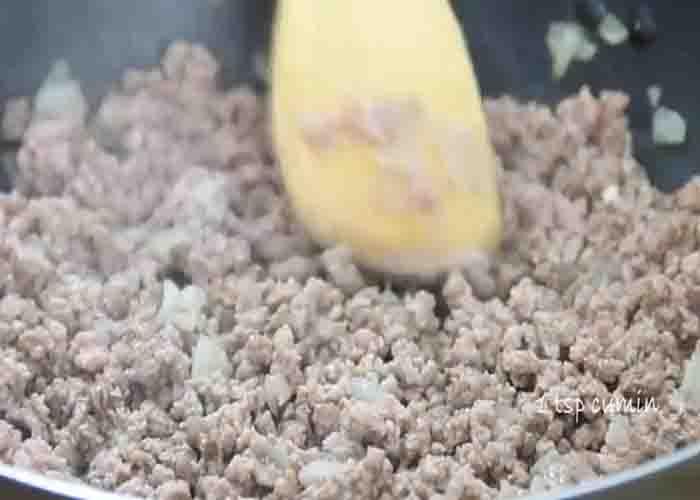 Cooking the ground beef for the tortilla wraps recipe