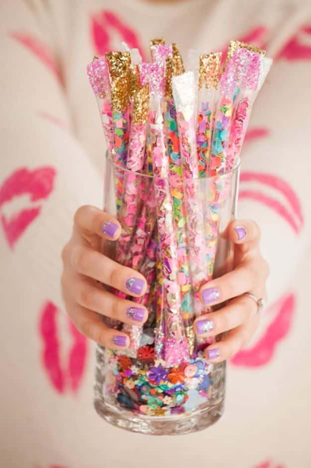 DIY Confetti Sticks, a backyard party decor, budget friendly with supplies on hand and an idea worth saving for later