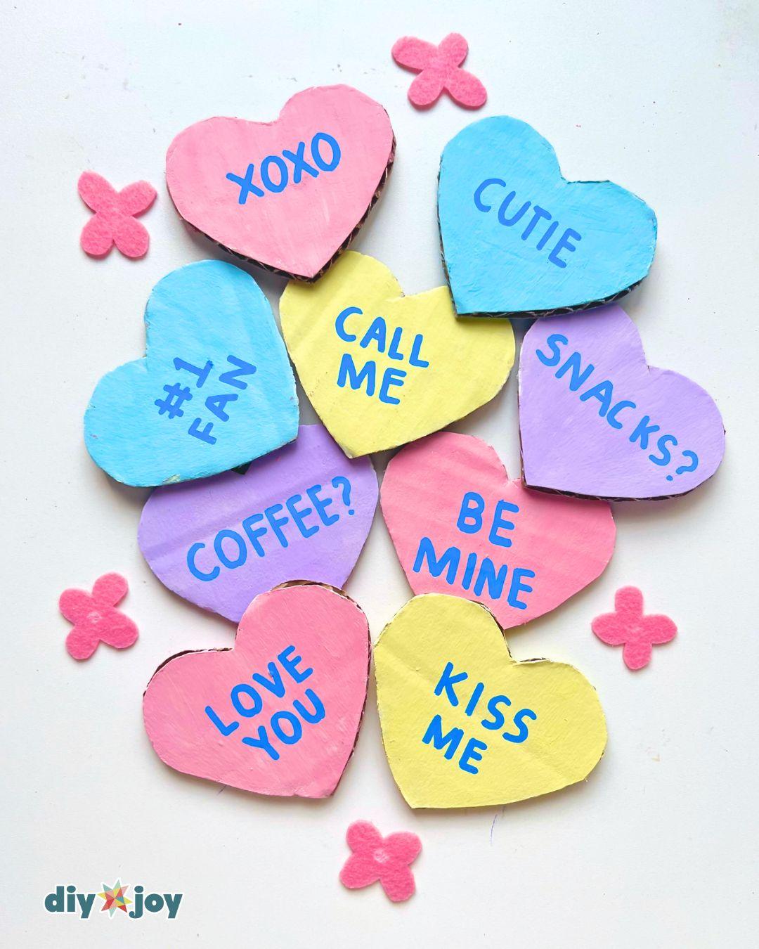 Cardboard Conversation Hearts Valentines Decor — cardboard conversation hearts