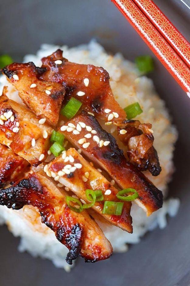 Easy dinner recipe: spicy Korean chicken glazed bold for a takeout style dinner made at home for the whole family