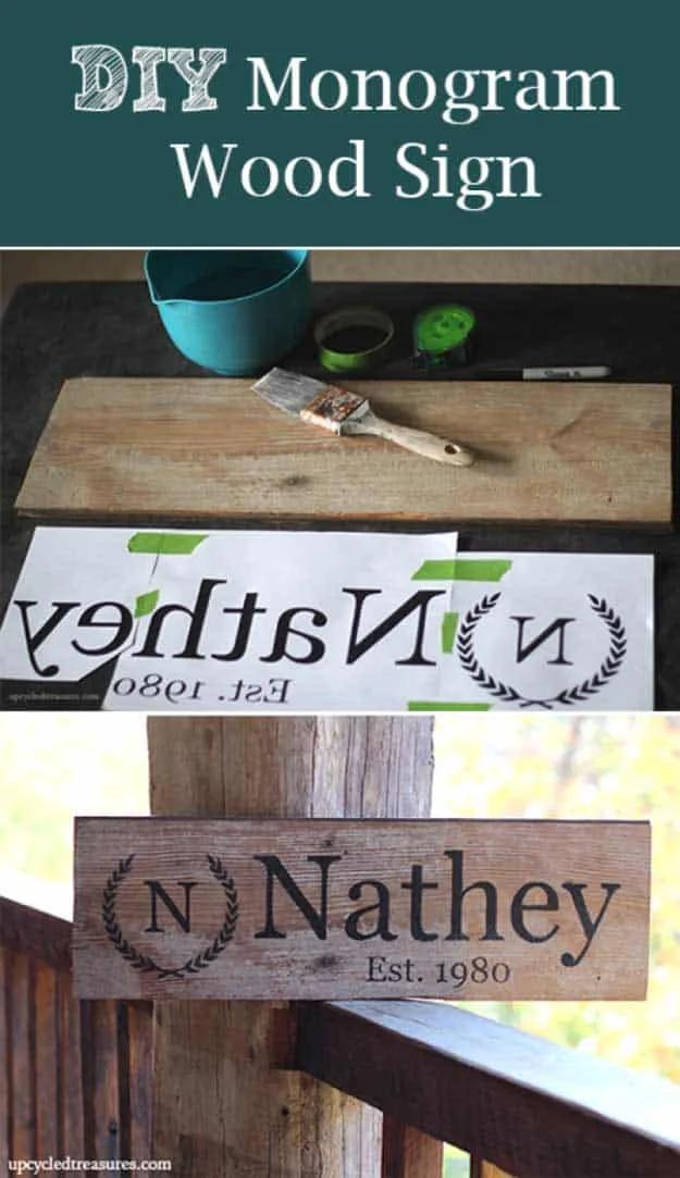 Awesome Crafts for Men and Manly DIY Project Ideas Guys Love - Fun Gifts, Manly Decor, Games and Gear. Tutorials for Creative Projects to Make This Weekend | DIY Monogram Wood Sign
