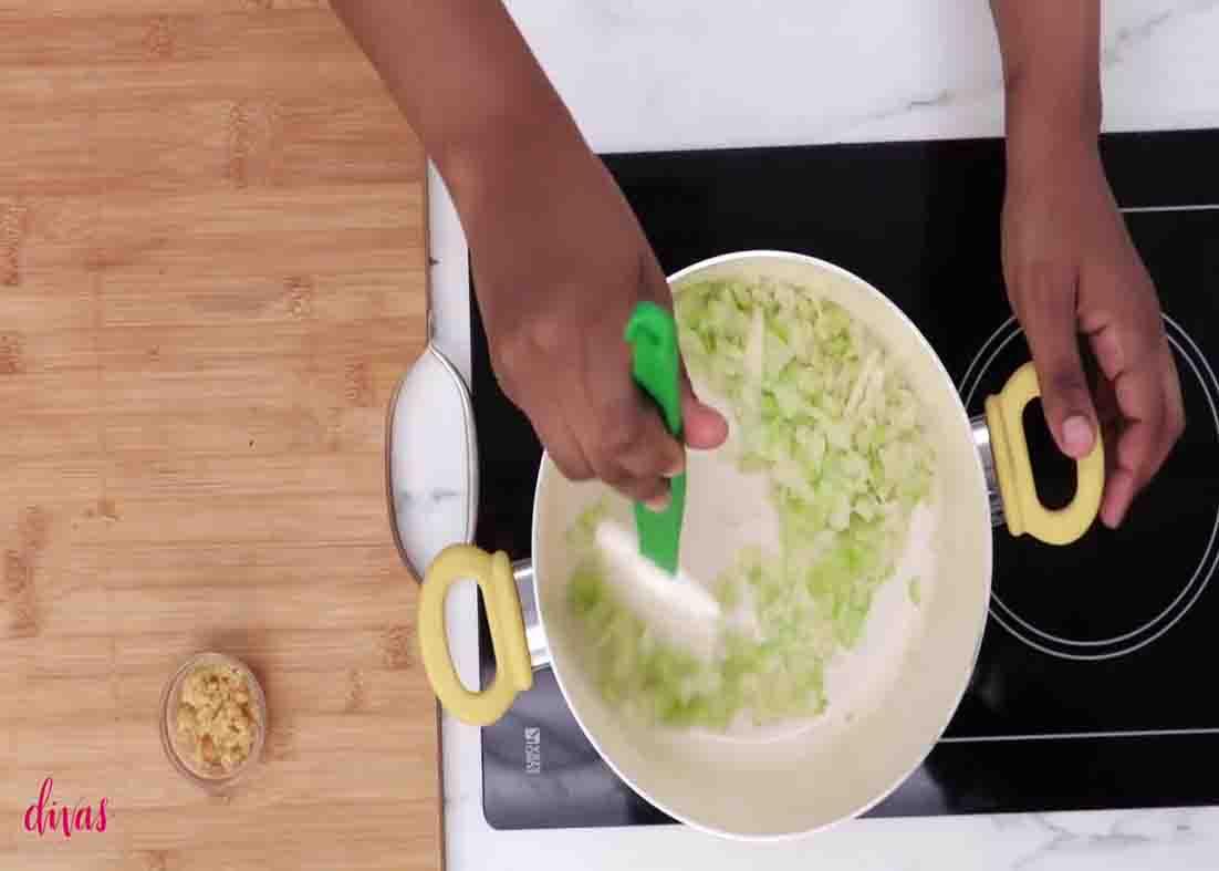 Cooking the onions and celery for the loaded potato soup