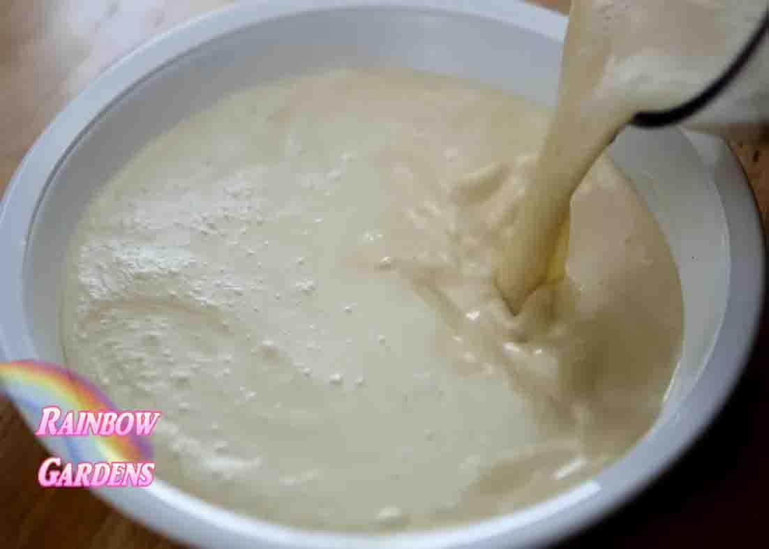 Pouring the miracle pie mixture to the pie plate