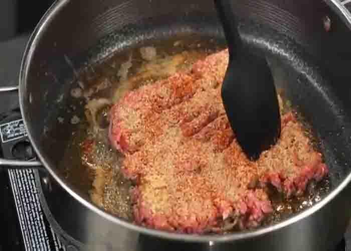 Browning the ground beef for the homemade hamburger helper