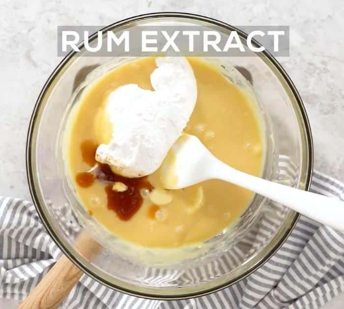 Mixing Eggnog Fudge Ingredients in a bowl