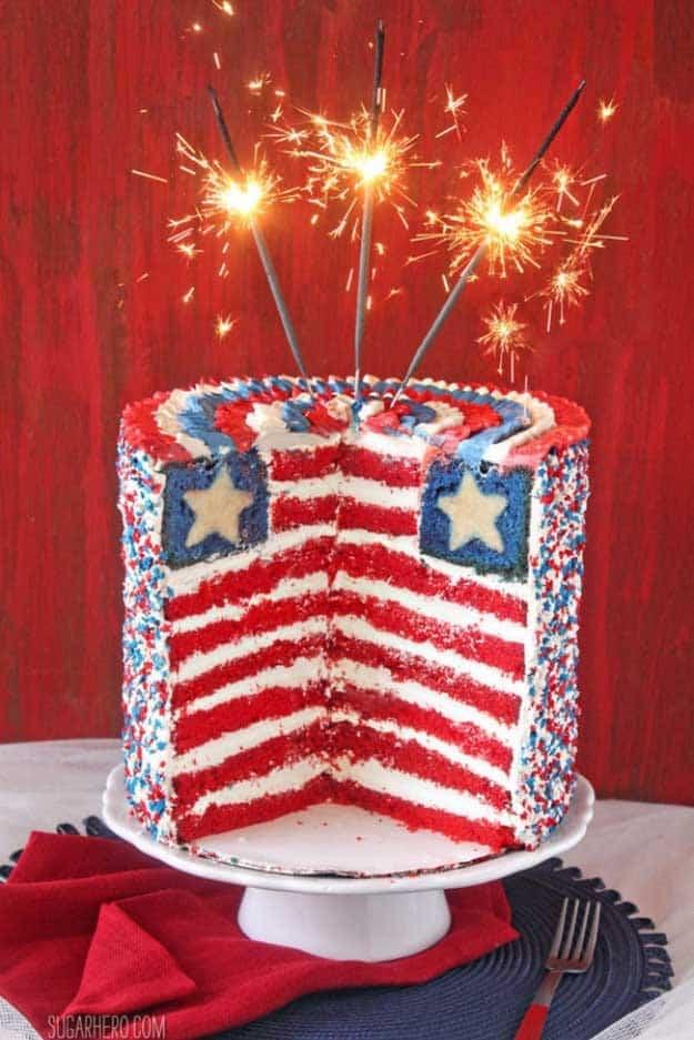 4th of July Dessert Recipes USA Layer Cake | DIY Projects & Crafts by Sueeye #fourthofjuly #july4th #desserts
