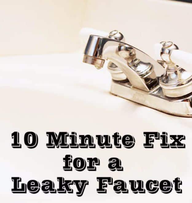 Fix a leaky faucet in 10 minutes, a chrome two handle bathroom faucet mounted on a cream colored bathroom sink